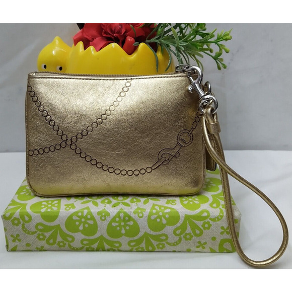 Coach Metallic Gold Zipper Closure Wristlet - Coin Wallet - Picture 2 of 11